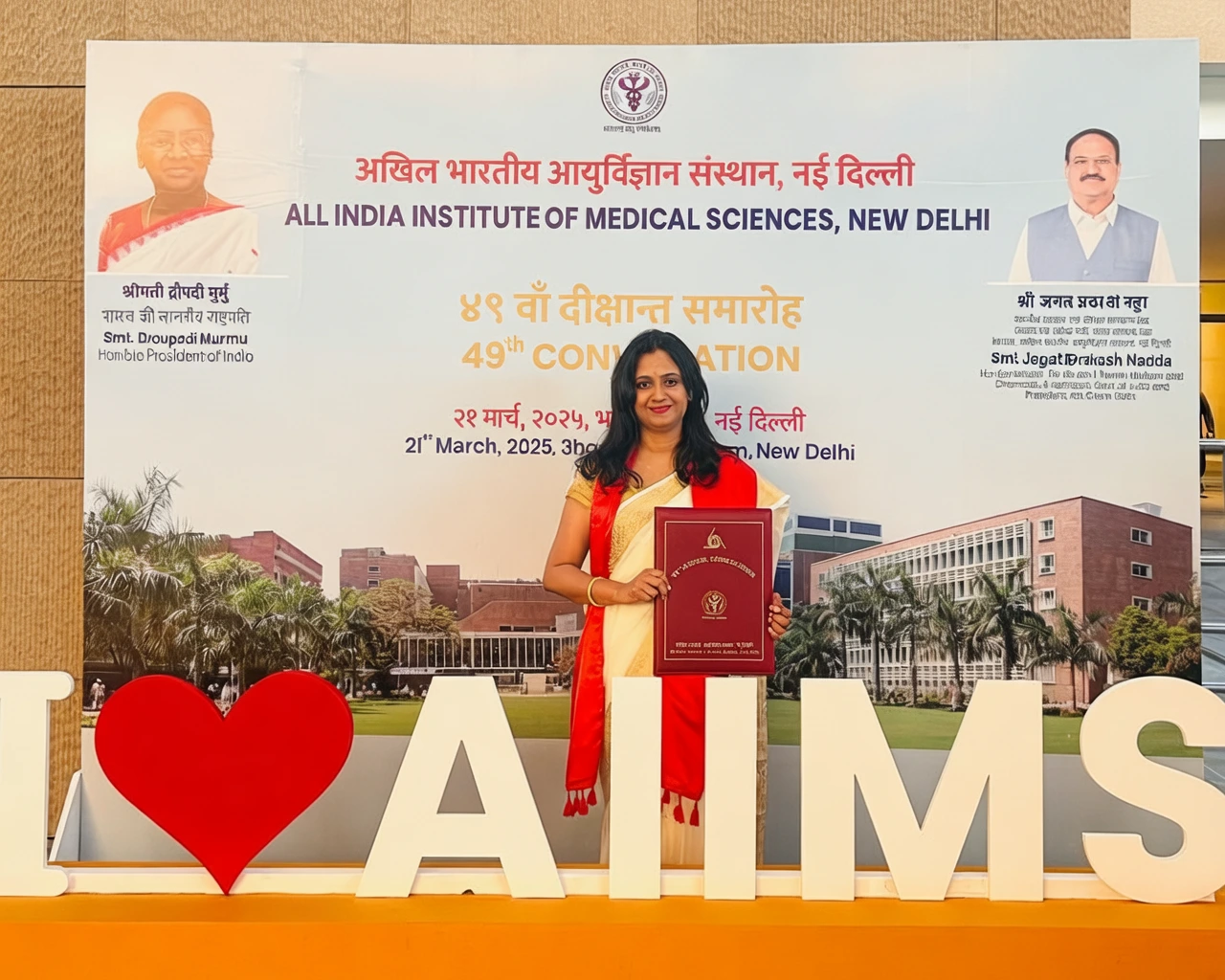 Dr. Dipanwita Banerjee receiving her MCh certificate at AIIMS New Delhi